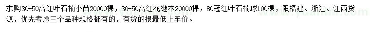 求購紅葉石楠小苗、紅花繼木小苗、紅葉石楠球