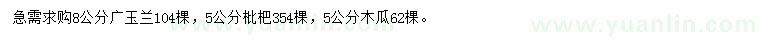 求購廣玉蘭、枇杷、木瓜