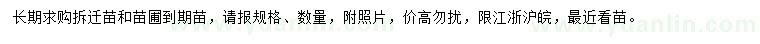 求購(gòu)拆遷苗、苗圃到期苗