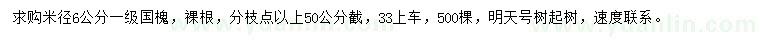 求購米徑6公分國槐