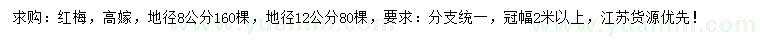 求購(gòu)地徑8、12公分紅梅