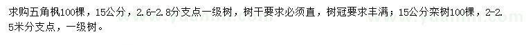 求購15公分五角楓、欒樹