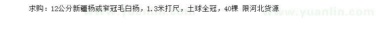 求購(gòu)1.3量12公分新疆楊、窄冠毛白楊