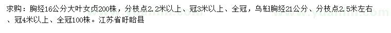 求購(gòu)胸徑16公分大葉女貞、胸徑21公分烏桕
