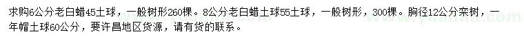求購6、8公分老白蠟、胸徑12公分欒樹