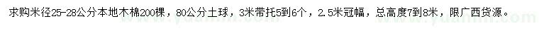求購米徑25-28公分本地木棉