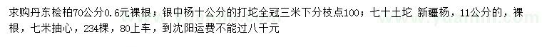 求購丹東檜柏、銀中楊、新疆楊