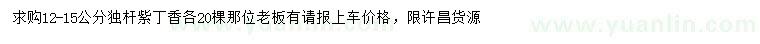 求購12-15公分獨桿紫丁香