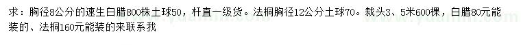 求購速生白臘、法桐、白臘