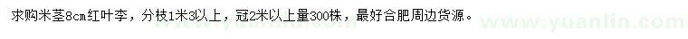 求購米徑8公分紅葉李