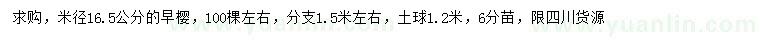 求購米徑16.5公分早櫻