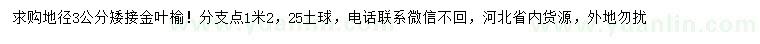 求購地徑3公分矮接金葉榆
