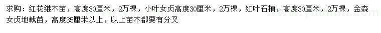 求購(gòu)紅花繼木、小葉女貞、紅葉石楠等