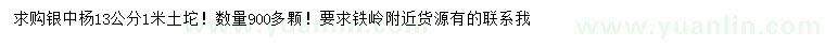 求購13公分銀中楊