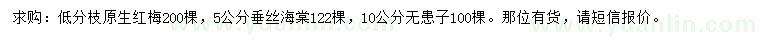 求購(gòu)紅梅、垂絲海棠、無患子