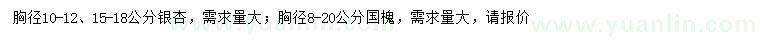 求購(gòu)胸徑10-12、15-18公分銀杏、8-20公分國(guó)槐