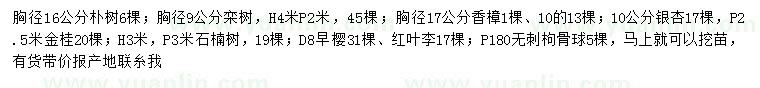 求購樸樹、欒樹、香樟等