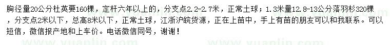 求購(gòu)胸徑20公分杜英、1.3米量12.8-13公分落羽杉