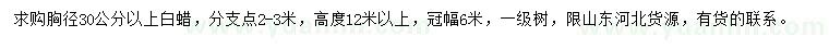求購胸徑30公分以上白蠟
