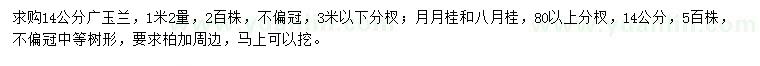 求購廣玉蘭、月月桂、八月桂