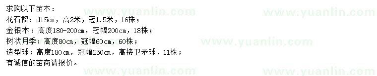 求購(gòu)花石榴、金銀木、樹狀月季等