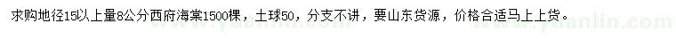 求購地徑15公分以上量8公分西府海棠