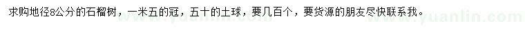 求購地徑8公分石榴樹