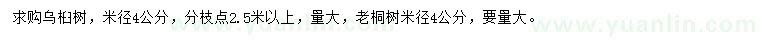 求購米徑4公分烏桕樹、老桐樹