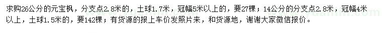 求購14、26公分元寶楓