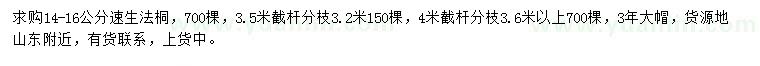 求購14-16公分速生法桐