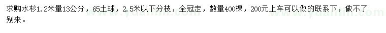 求購1.2米量13公分水杉