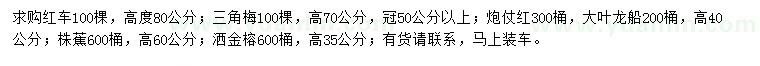 求購紅車、三角梅、炮仗紅等