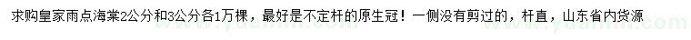 求購(gòu)30公分量2、3公分皇家雨點(diǎn)海棠