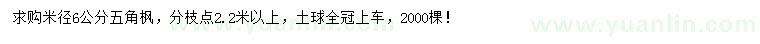 求購米徑6公分五角楓