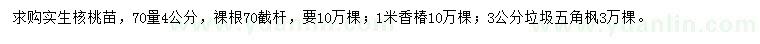 求購實生核桃苗、香椿、五角楓