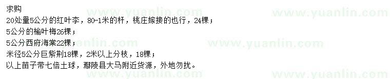 求購紅葉李、榆葉梅、西府海棠等