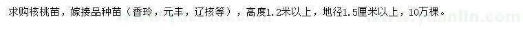 求購高度1.2米以上核桃苗
