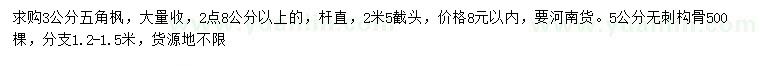 求購3公分五角楓、無刺構(gòu)骨