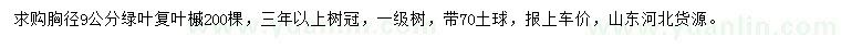求購胸徑9公分綠葉復(fù)葉槭