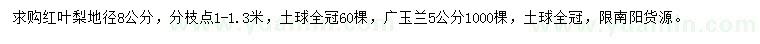 求購(gòu)地徑8公分紅葉梨、5公分廣玉蘭