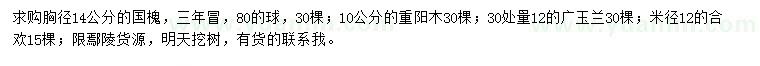 求購國槐、重陽木、廣玉蘭等