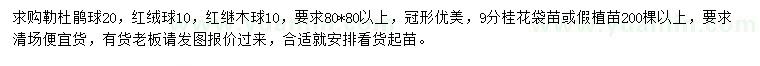 求購勒杜鵑球、紅絨球、紅繼木球等