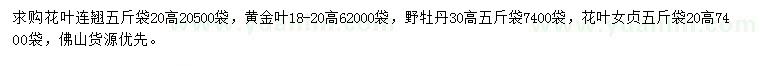 求購花葉連翹、黃金葉、野牡丹等