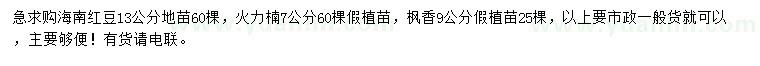 求購(gòu)海南紅豆、火力楠、楓香