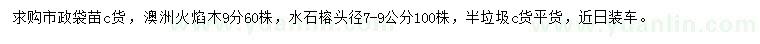 求購(gòu)9公分澳洲火焰木、頭徑7-9公分水石榕