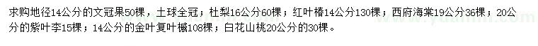 求購文冠果、杜梨、紅葉椿等