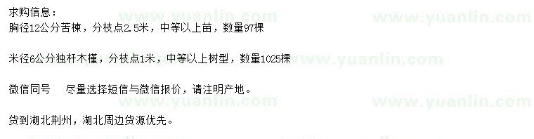 求購(gòu)胸徑12公分苦楝、米徑6公分獨(dú)桿木槿