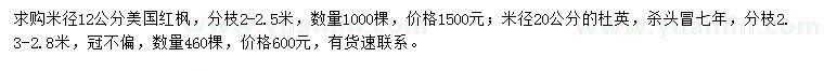 求購(gòu)米徑12公分美國(guó)紅楓、米徑20公分杜英