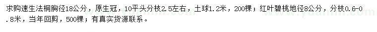 求購胸徑18公分法桐、地徑8公分紅葉碧桃