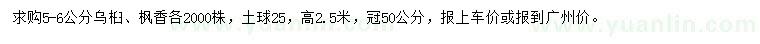 求購5-6公分烏桕、楓香
